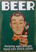 A tin 'Beer' sign. 50 x 70 cm.