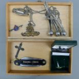 A quantity of miscellaneous items, including three bosun's whistles, a rigging knife,