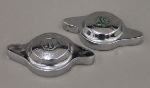 A pair of Jaguar SS chrome wheel spinners. Each 17.75 cm wide.