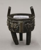 A small Chinese antique bronze censer. 8.5 cm high.