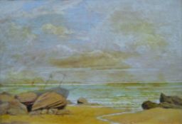 F. WATERS 'The Wreck', oil on board, signed, framed and glazed. 26 x 37 cm.