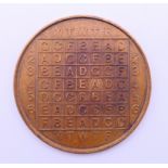 A vintage cycle of life indicator coin. 4 cm diameter.