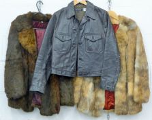 A vintage French Connection ladies' leather jacket, size small and two vintage fur coats.