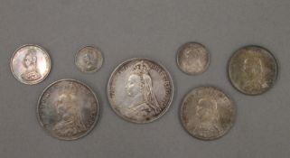 A boxed 1887 specimen coin set. The box 18.5 cm wide.