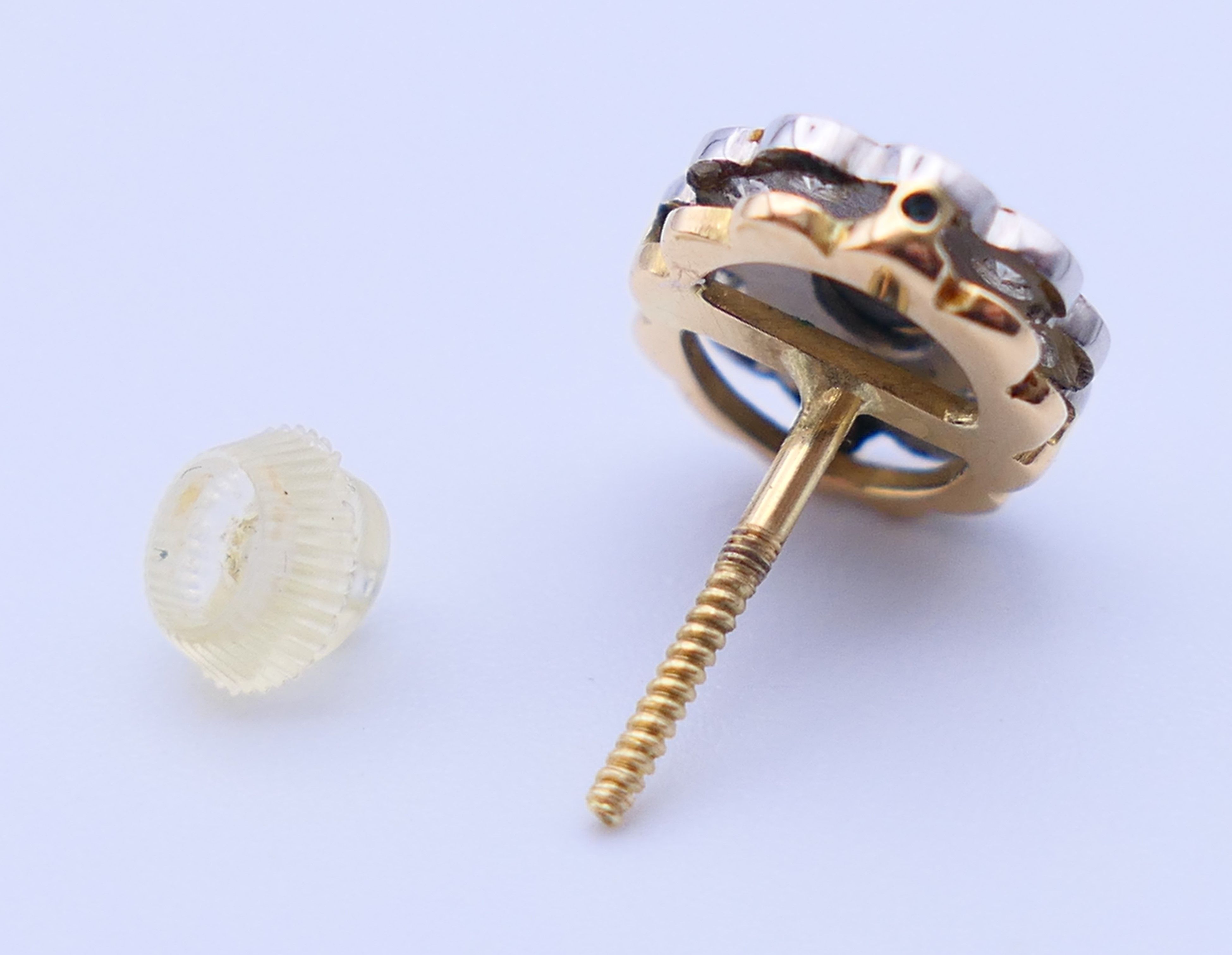 A pair of unmarked gold, diamond and opal earrings. 1.25 cm high. - Image 6 of 6