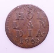 A Dutch 1765 one-duit coin