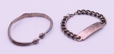 Two silver bracelets. Identity bracelet 19 cm long.