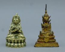 Two small antique Buddhas: one Thai (14 cm high) and the other Tibetan (10.5 cm high).