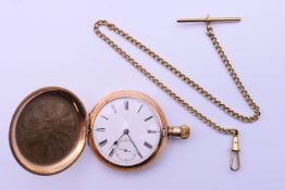 A gold plated American Waltham Traveller pocket watch and chain.