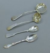 Four various silver spoons. The largest 16 cm long. 99.5 grammes.