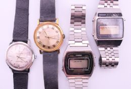 Four gentlemen's wristwatches, including two early Casio and Seiko digital examples. Casio 3.