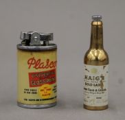 A novelty Plascon advertising lighter and a novelty Haigh Whisky bottle opener. The former 5.