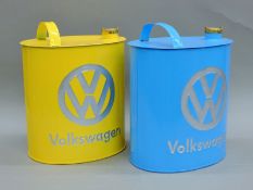 Two 'VW' painted 'fuel cans'. Each 35 cm high.