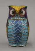 A cloisonne box formed as an owl. 7 cm high.