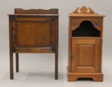 A Victorian walnut pot cupboard and an early 20th oak side cupboard. The former 41 cm wide.