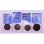 Four British coins to include: three George III copper half-pennies (1799,