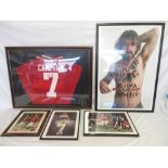 Four Eric Cantona framed prints to incl. Eric Cantona signed Manchester United football shirt,