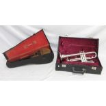 Boosey & Hawkes 400 Trumpet, silver plated serial no. 787003 in fitted case and a unnamed