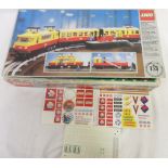 Boxed LEGO pieces in vintage Inter-City Passenger Train Set box (#7740) missing instructions,