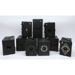 Collections of assorted box cameras, incl. Ensign 'All-Distance', Ensign 'E20', Agfa, APM 'APEM',
