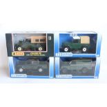 Four 1/18 scale diecast Land Rover models to include an Eagle Collectibles Series 3 109 Soft Top (