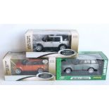 Three 1/18 scale diecast land Rover and Range Rover car models to include an Ertl Grand Marques
