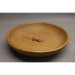 Robert Mouseman Thompson of Kilburn - an oak circular fruit bowl tooled exterior with carved with
