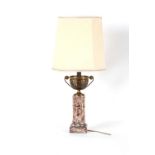 Property of a deceased estate - a late 19th century French pink veined marble & gilt brass lamp