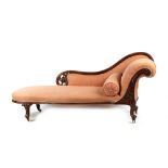 Property of a deceased estate - a Victorian carved walnut & pink upholstered chaise longue, with