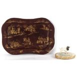 Property of a deceased estate - a small 19th century gilt chinoiserie decorated dark red lacquer