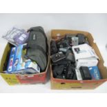 Cameras, including a quantity of vintage compact cameras, Zenit-E SLR with Soligor 2.8/35mm lens,