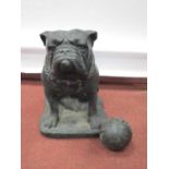 Black Painted Concrete Door Stop as a Seated Bulldog, 42cm high.