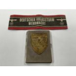 WWII German Third Reich Cigarette Case with Unissued Balkan Campaign Shield, and Volkssturm