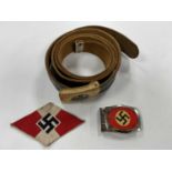 WWII German Third Reich NSDAP Sympathizers Belt Buckle, stamped 'DRGM', Hitler Youth sleeve