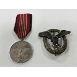WWII German Third Reich Luftwaffe Combined Pilot Observer Badge, by 'W Demer Ludenschied', plus
