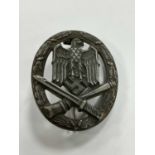 WWII German Third Reich General Assault Badge, flat back with granede and bayonet scooped out, maker