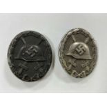 WWII German Third Reich Silver Wound Badge, early version, no maker mark, and Black Wound Badge,