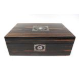 A Mid XIX Century Coromandel Writing Box, the lid and lock with elaborate mother of pearl cartouche,