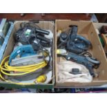 Four industrial 3-pin plug workshop power tools, comprising Bosch Professional GWS 7-115 angle