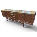 G Plan Fresco Long Teak Sideboard, designed by Victor Wilkins, circa 1970, featuring two twin door