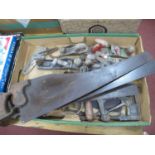 Brass Backed Tennon Saw, four larger Columbus No 3 stapler, hand drill, five planes, including