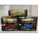 Five 1:18/1:22 scale diecast model cars by Burago, Maisto to include Rolls-Royce Carmargue,