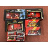 Nine diecast model cars predominantly by Burago. All with a Ferrari theme to include 1:18 Ferrari