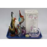 Decorative art glass, including boxed Caithness Crystal decanter and stopper (H27cm), Murano-style