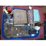 Coinage including farthings, pre- 47 silver, three pence pieces, cutlery, pocket knives, etc:- One