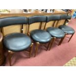 G-Plan, set of four mid-century hardwood dining chairs with tapering tubular legs united by X