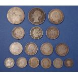 A silver group of British coins to include George III half crown, Victoria Newfoundland 20 cents