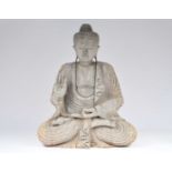 A large carved wooden Meditating Buddha statue,