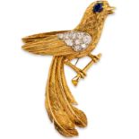 CARTIER, A SAPPHIRE AND DIAMOND BIRD BROOCH