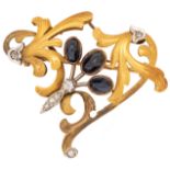 AN ART NOUVEAU SAPPHIRE AND DIAMOND BROOCH